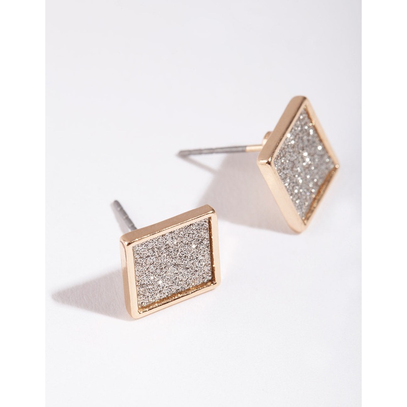 Gold Glitter Paper Inlay Square Earrings
