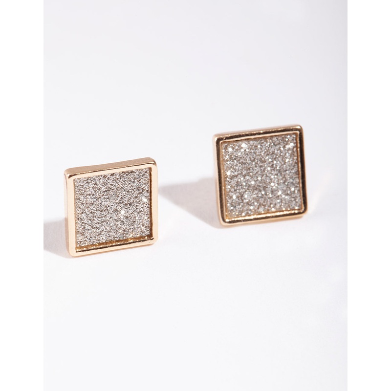 Gold Glitter Paper Inlay Square Earrings