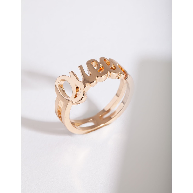 Gold Queen Script Ring|SM|ML