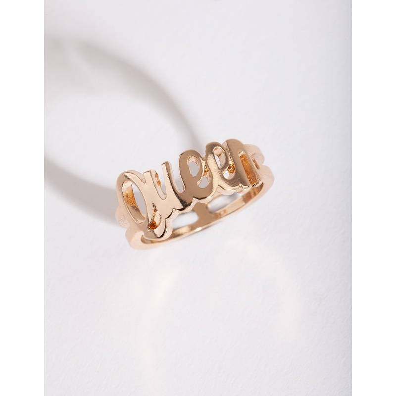 Gold Queen Script Ring|SM|ML