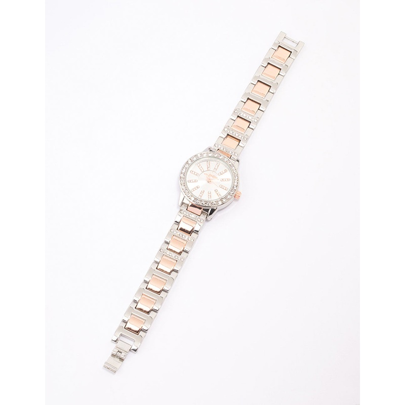 Mixed Metal Crystal Marker Bezel Watch