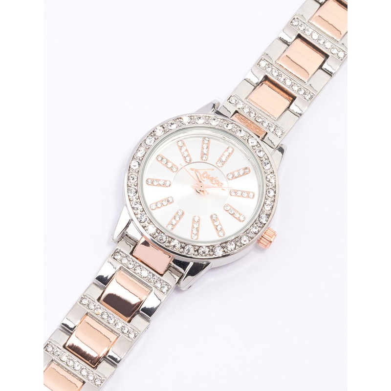 Mixed Metal Crystal Marker Bezel Watch