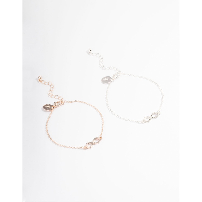 Mixed Metal Diamante Infinity Bracelet Pack