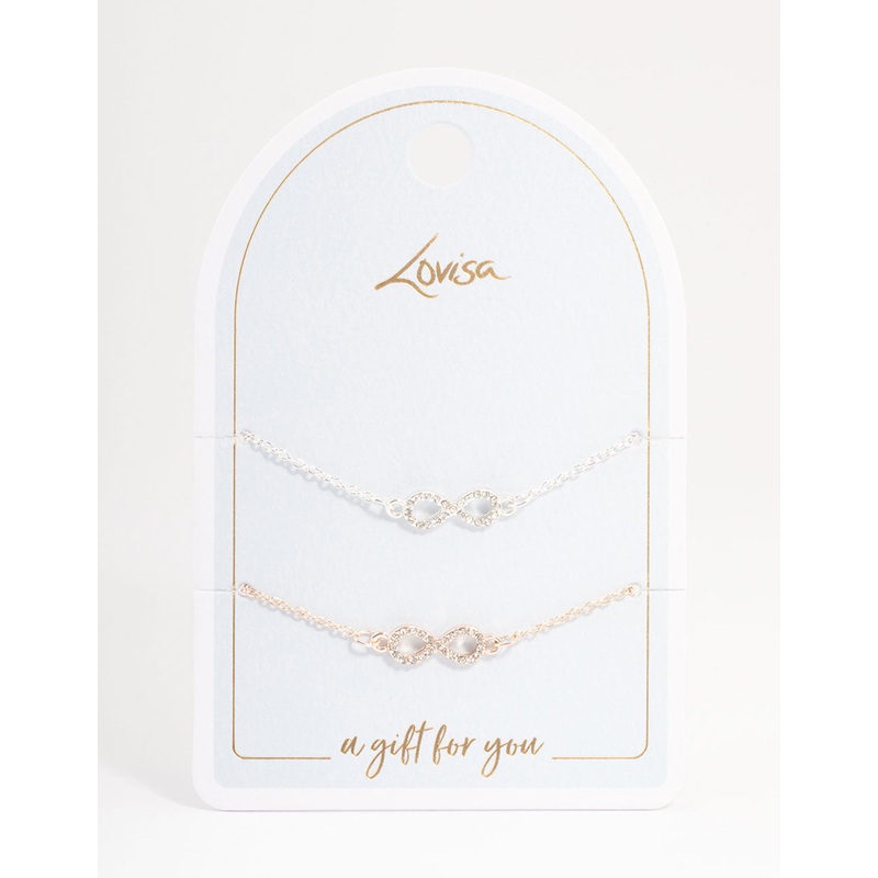 Mixed Metal Diamante Infinity Bracelet Pack