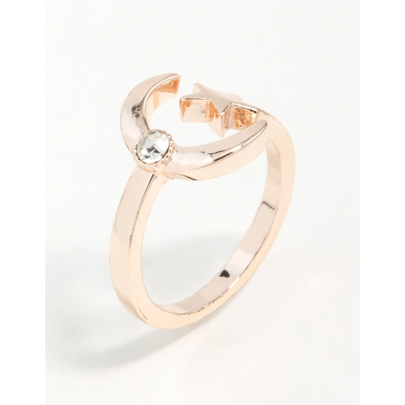 Rose Gold Open Moon Star Ring|SM|ML