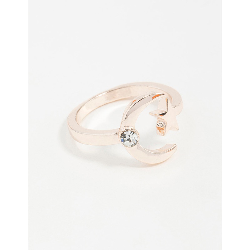 Rose Gold Open Moon Star Ring|SM|ML