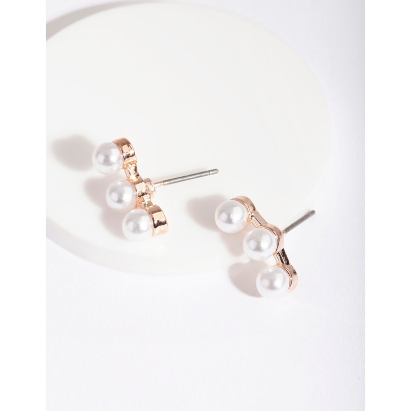 Rose Gold Pearl Crawler Stud Earrings