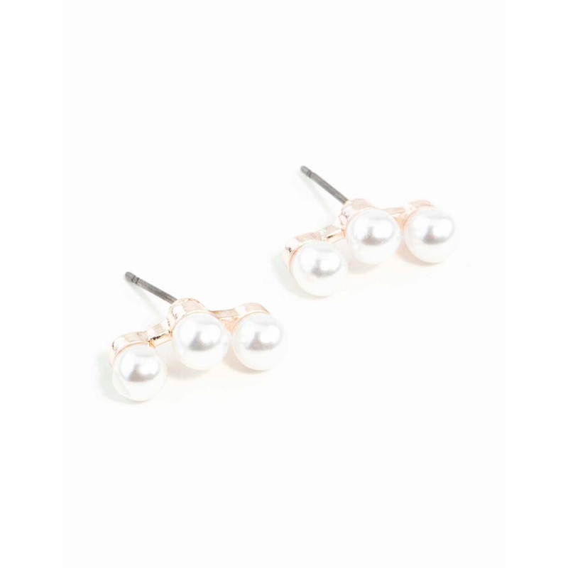 Rose Gold Pearl Crawler Stud Earrings