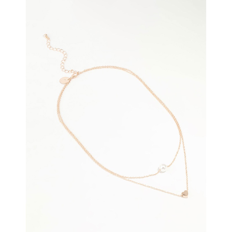 Rose Gold Pearl Heart Layered Necklace