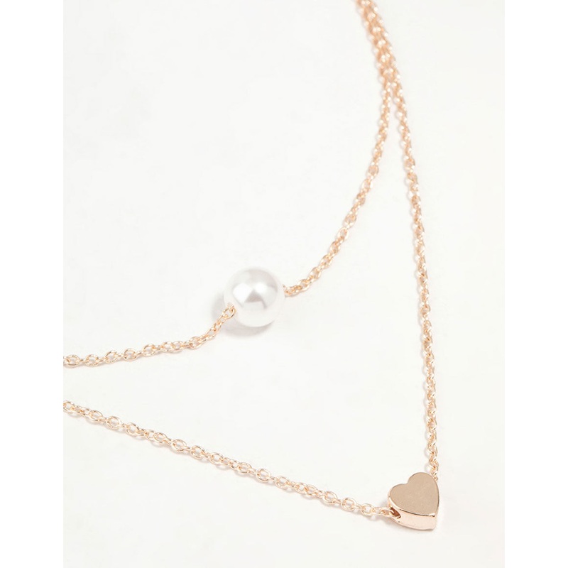 Rose Gold Pearl Heart Layered Necklace