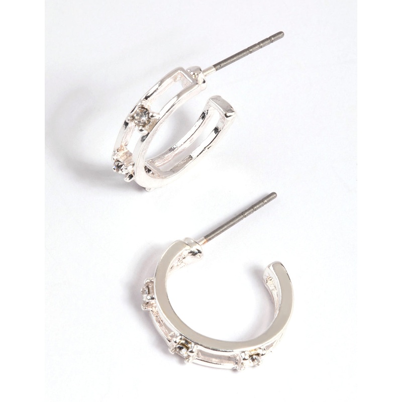 Silver Diamante Huggie Hoop Earrings