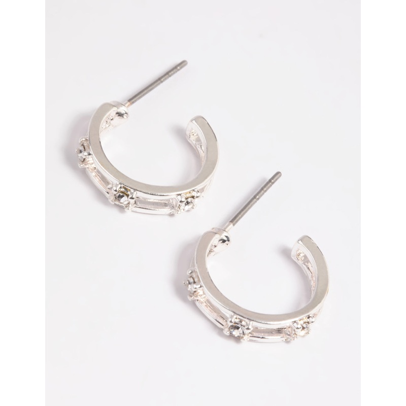 Silver Diamante Huggie Hoop Earrings