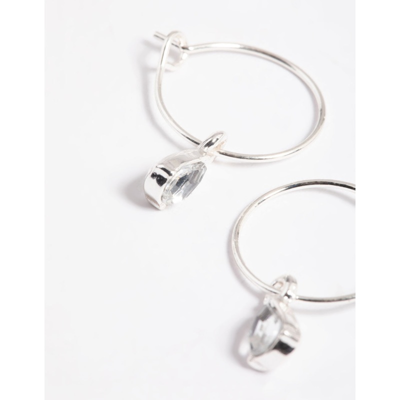 Silver Pear Drop Hoop Earrings