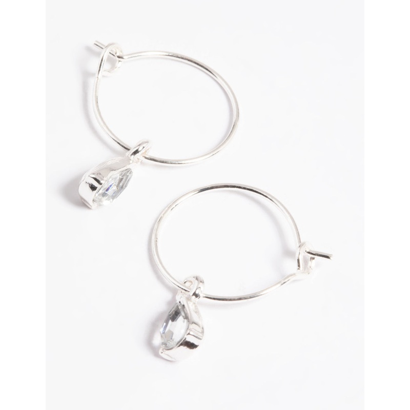 Silver Pear Drop Hoop Earrings