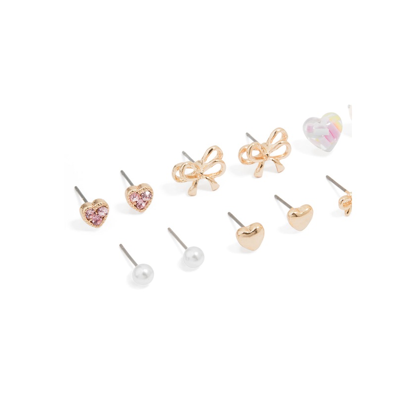 Gold Bow & Heart Stud Earrings 8-Pack