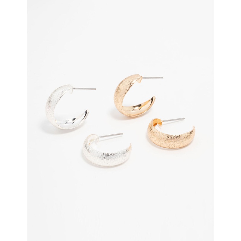 Mixed Metals Sandblast Hoop Earrings 2-Pack