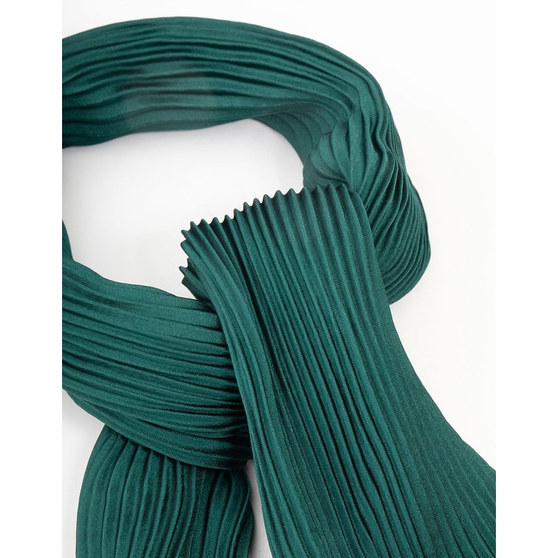 Pleated Green Satin Fabric Scarf