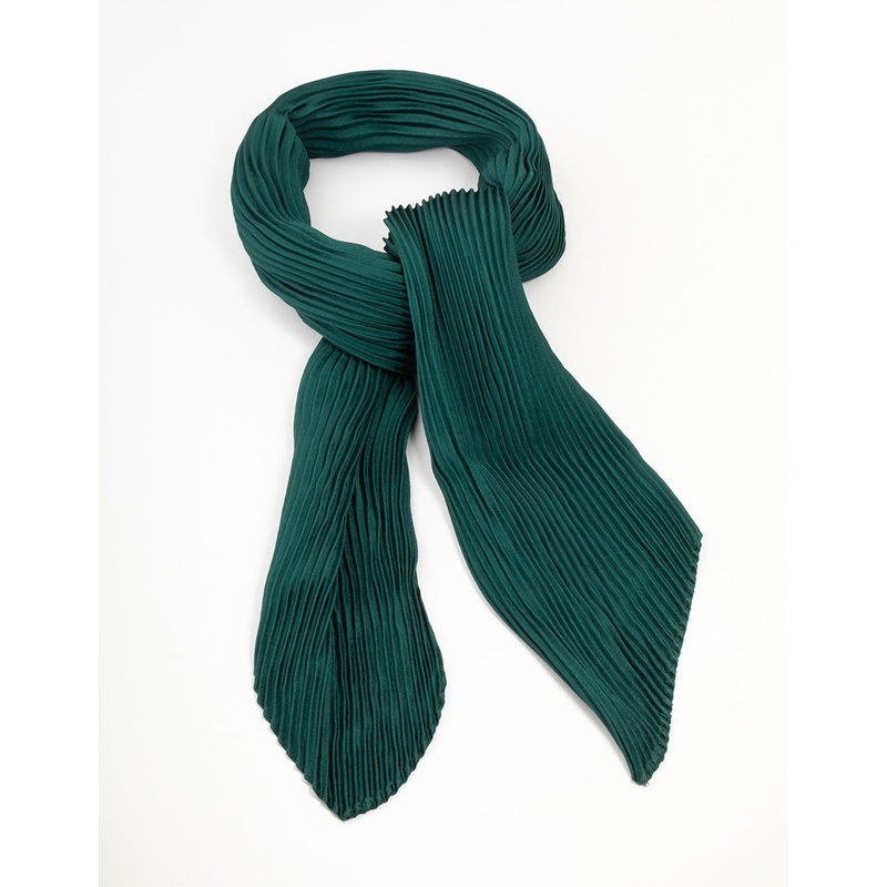 Pleated Green Satin Fabric Scarf