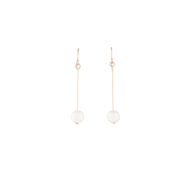 Rose Gold Fine Stick & Pearl Drop Earrings