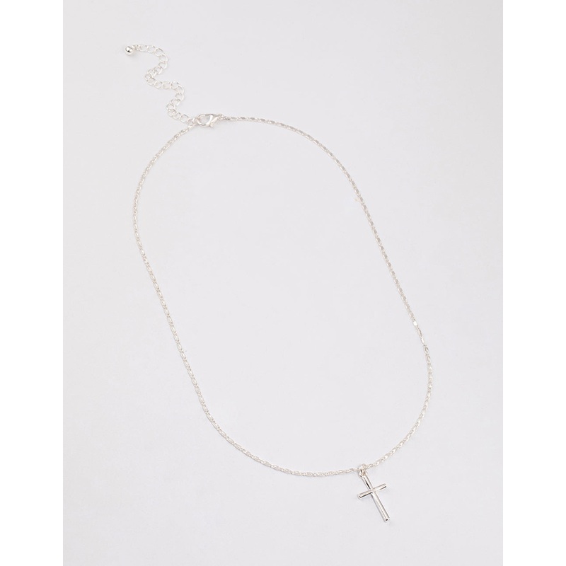 Silver Shiny Cross Pendant Necklace