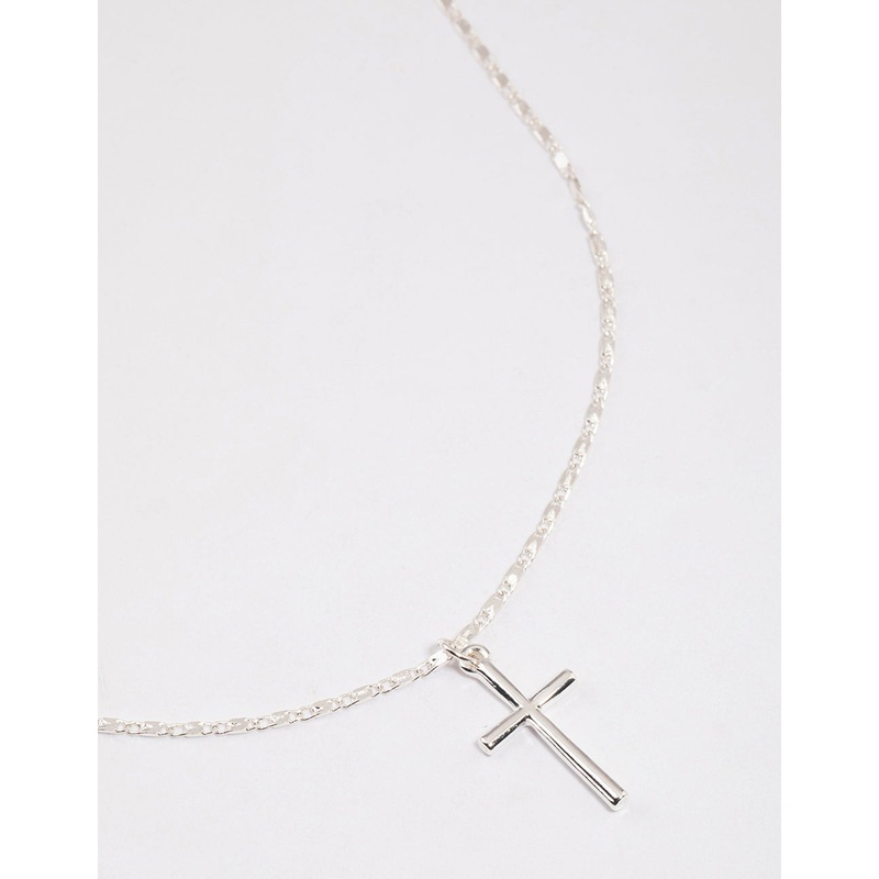Silver Shiny Cross Pendant Necklace
