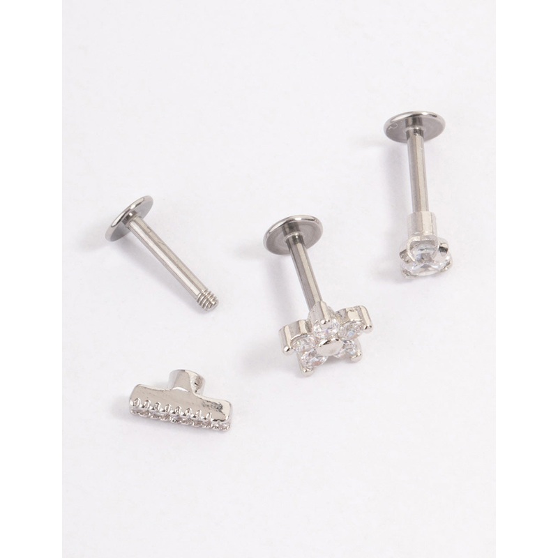 Surgical Steel Cubic Zirconia Floral Flat Back Pack