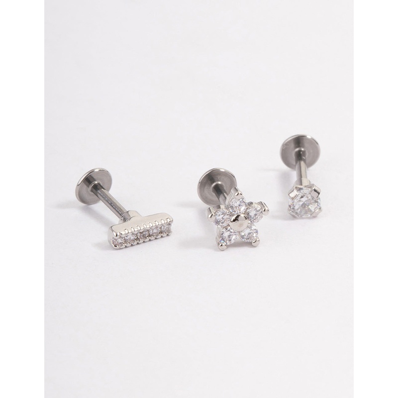 Surgical Steel Cubic Zirconia Floral Flat Back Pack