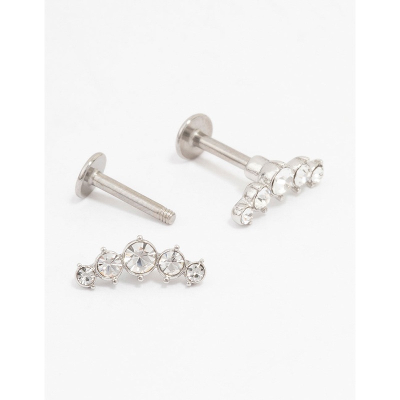 Surgical Steel Round Cubic Zirconia Flat Back 2-Pack