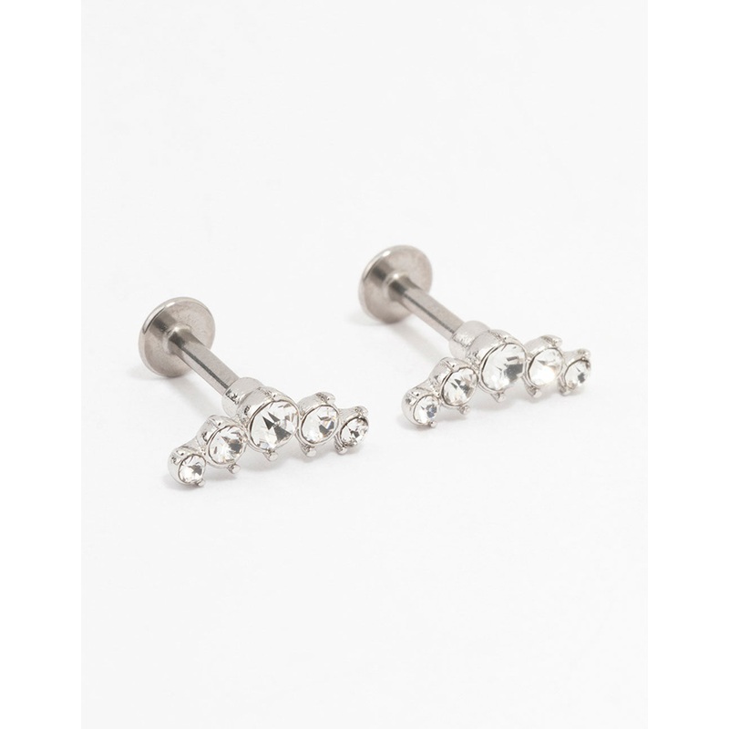 Surgical Steel Round Cubic Zirconia Flat Back 2-Pack