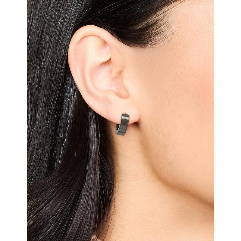 Waterproof Black Coated  Stainless Steel Wide Huggie Earrings