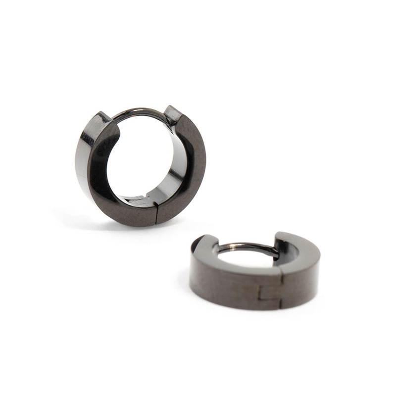 Waterproof Black Coated  Stainless Steel Wide Huggie Earrings