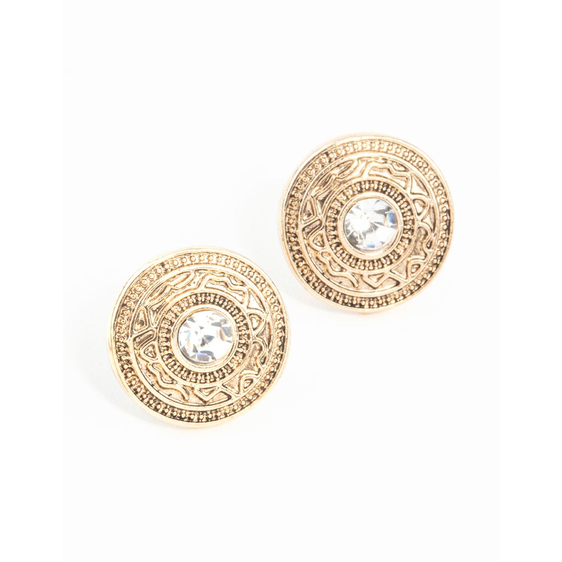 Antique Gold Diamante Stud Earrings