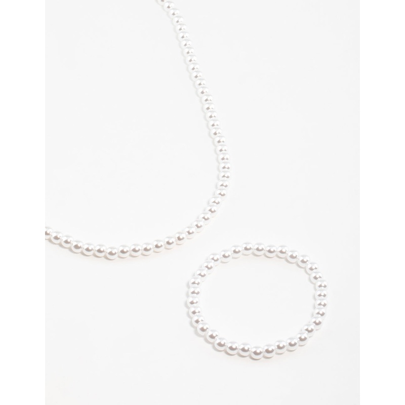 Gold Classic Pearl Stretch Bracelet & Necklace Set