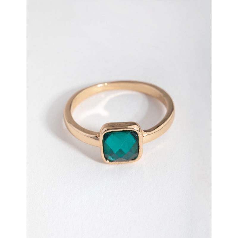 Gold Cushion Green Stone Ring