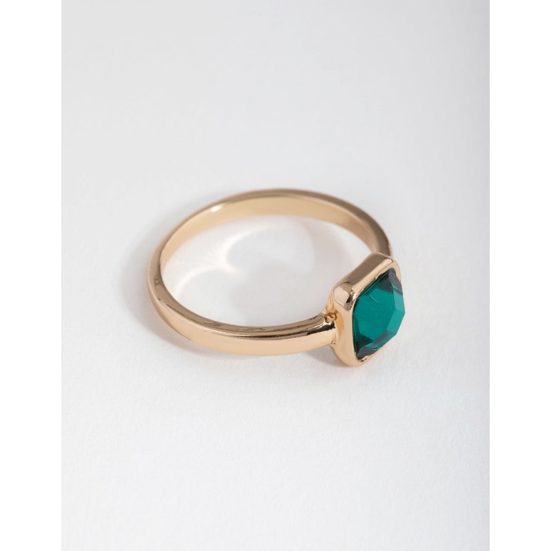 Gold Cushion Green Stone Ring