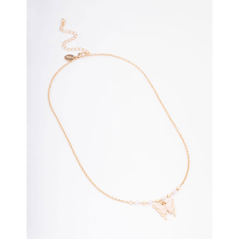 Gold Pearl Butterfly Short Necklace