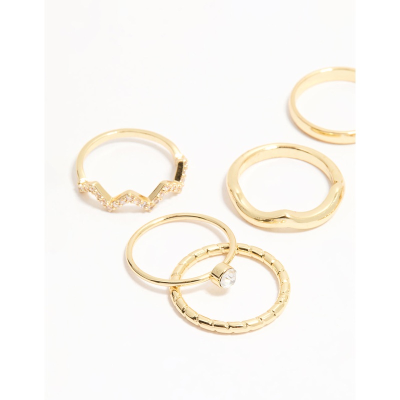 Gold Plated Zigzag Stacking Rings 7-Pack