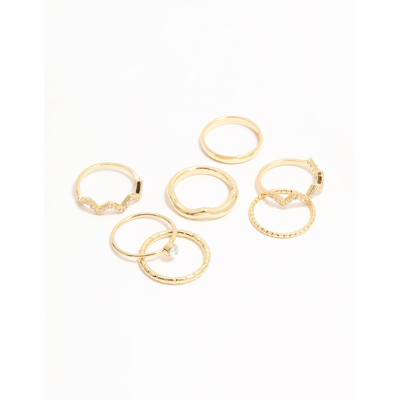 Gold Plated Zigzag Stacking Rings 7-Pack