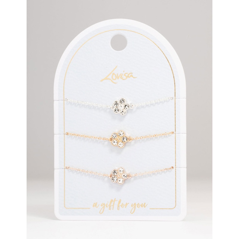 Mixed Metals Diamante Flower Bracelets 3-Pack