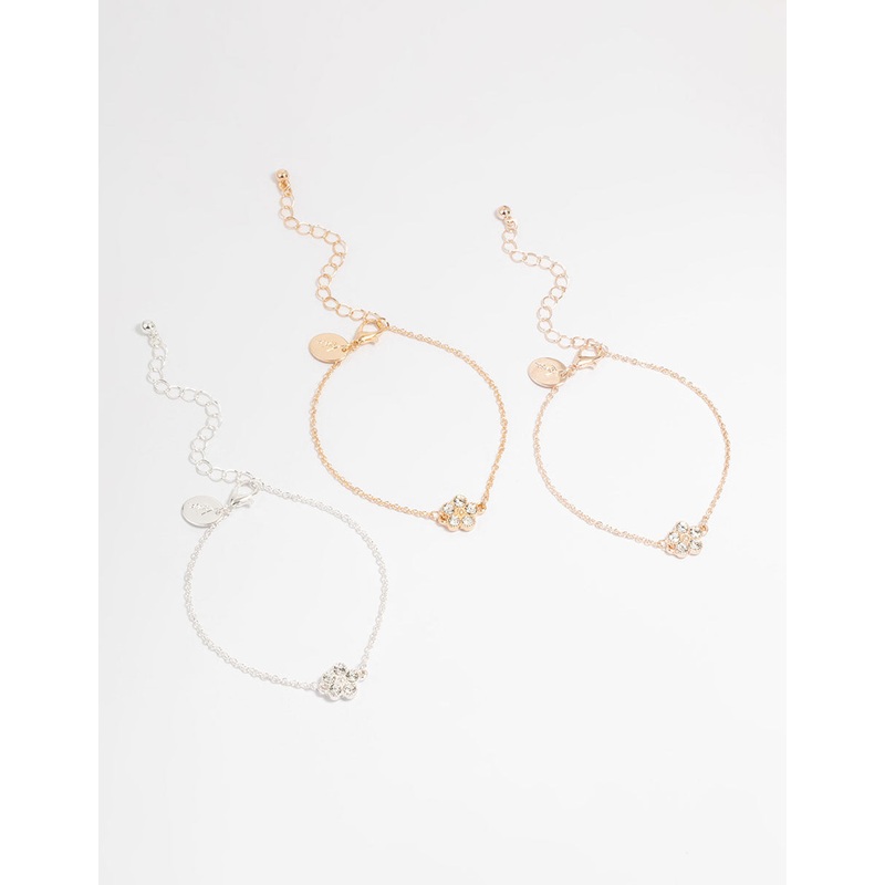 Mixed Metals Diamante Flower Bracelets 3-Pack