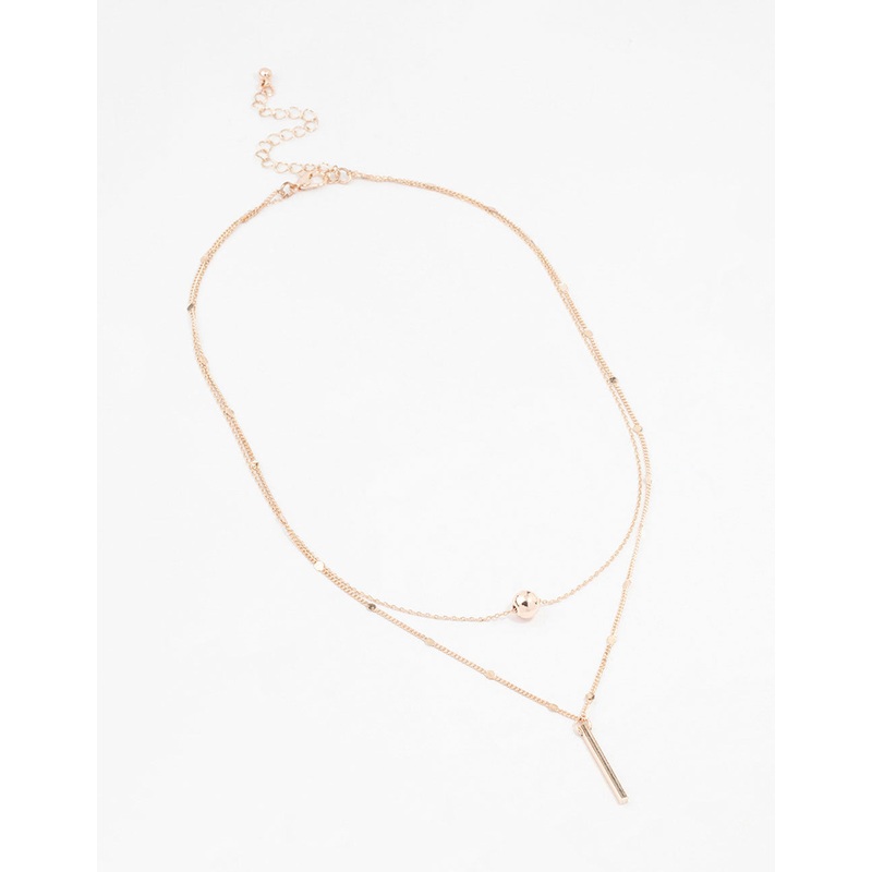 Rose Gold Bar & Ball Layered Chain Necklace