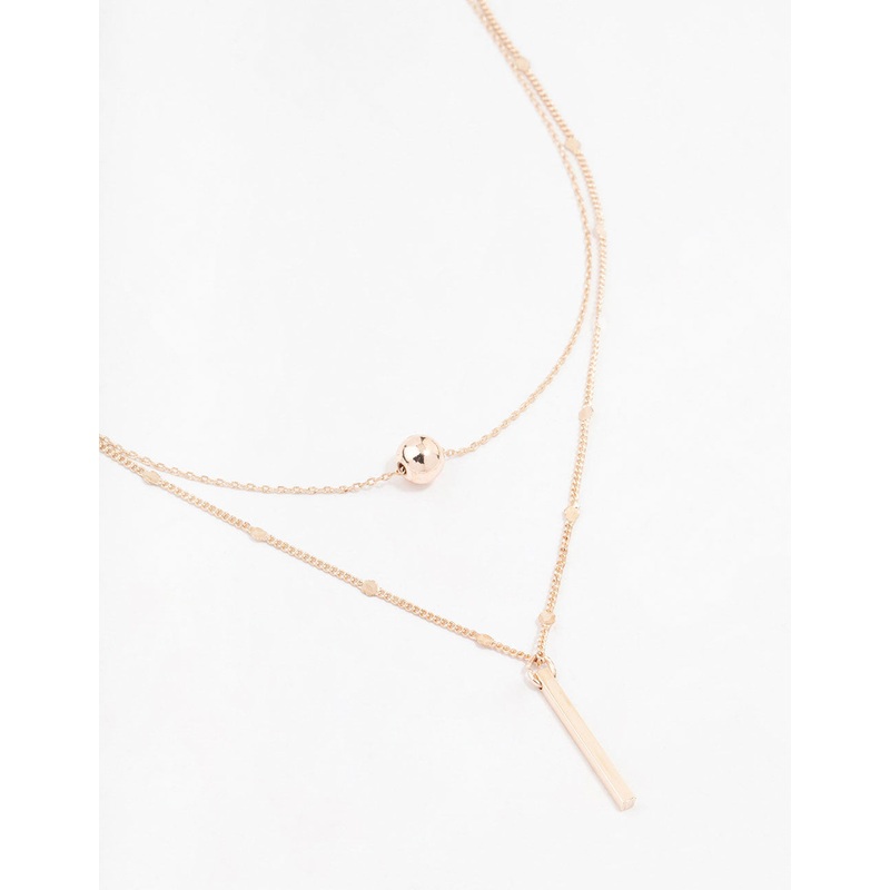 Rose Gold Bar & Ball Layered Chain Necklace
