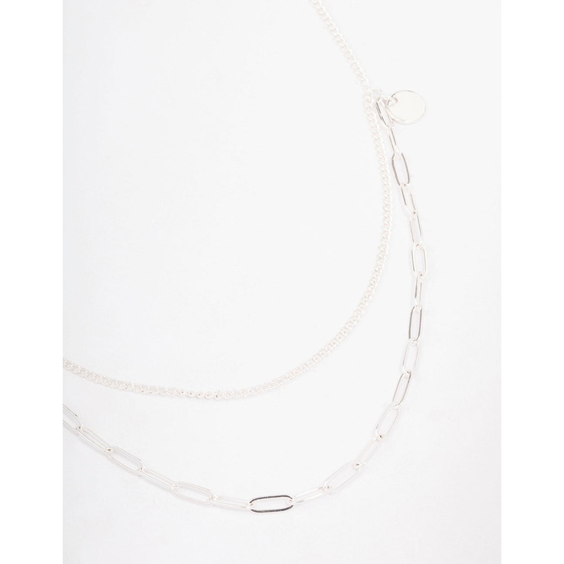 Silver Curb & Cable Layered Necklace
