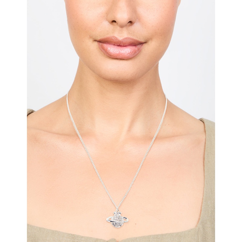 Silver Diamante Planet Pendant Necklace