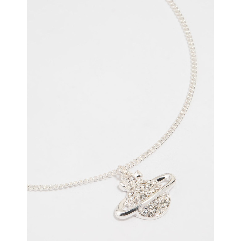 Silver Diamante Planet Pendant Necklace