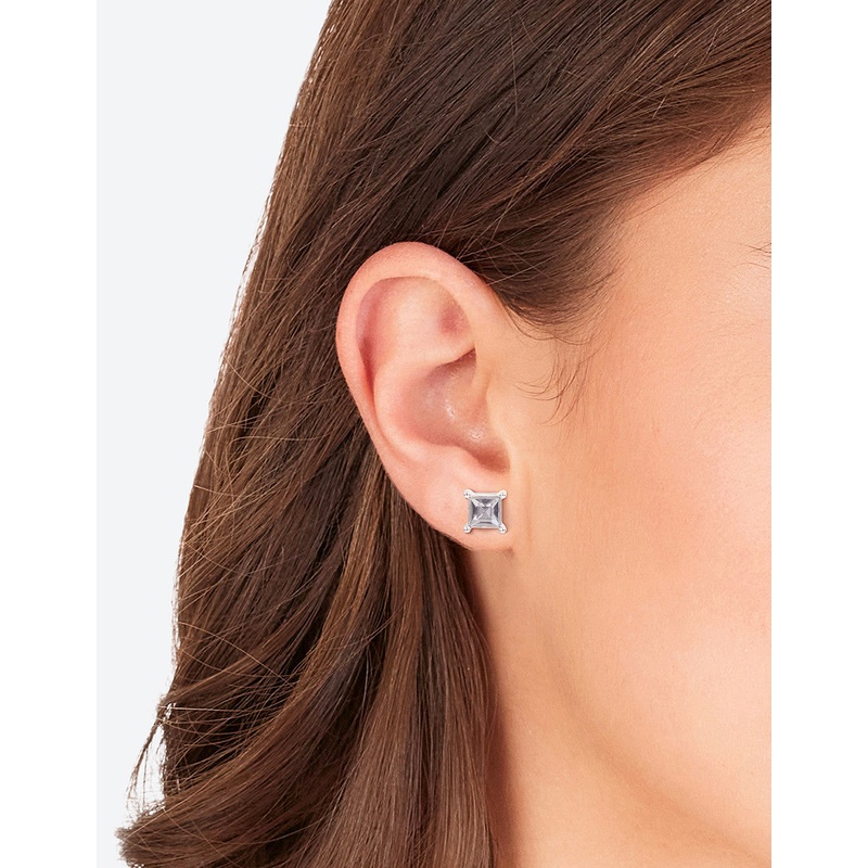 Silver Diamante Square Stud Earrings