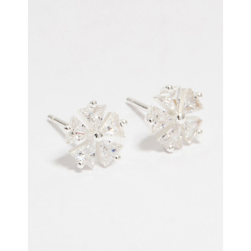 Sterling Silver Cubic Zirconia Petal Stud Earrings