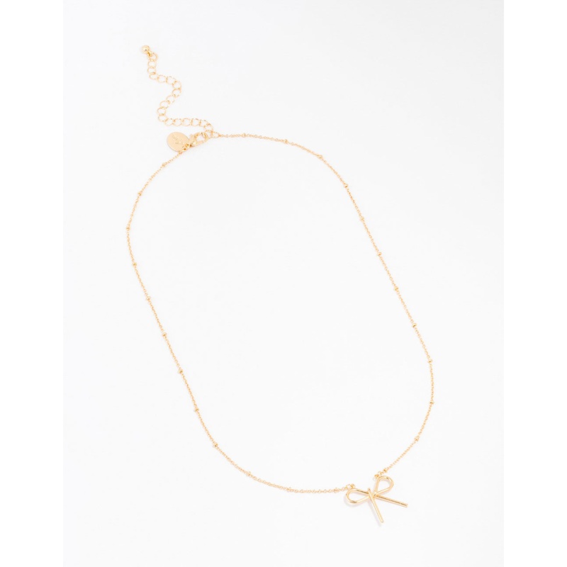 Gold Ball Chain Bow Necklace