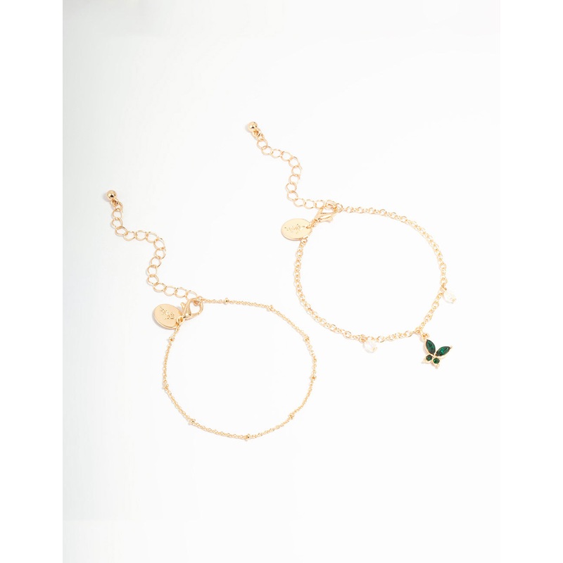 Gold Diamante Butterfly Bracelets 2- Pack