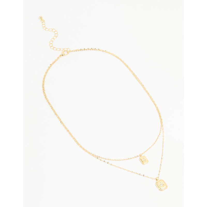Gold Plated Cubic Zirconia Celestial Layered Necklace